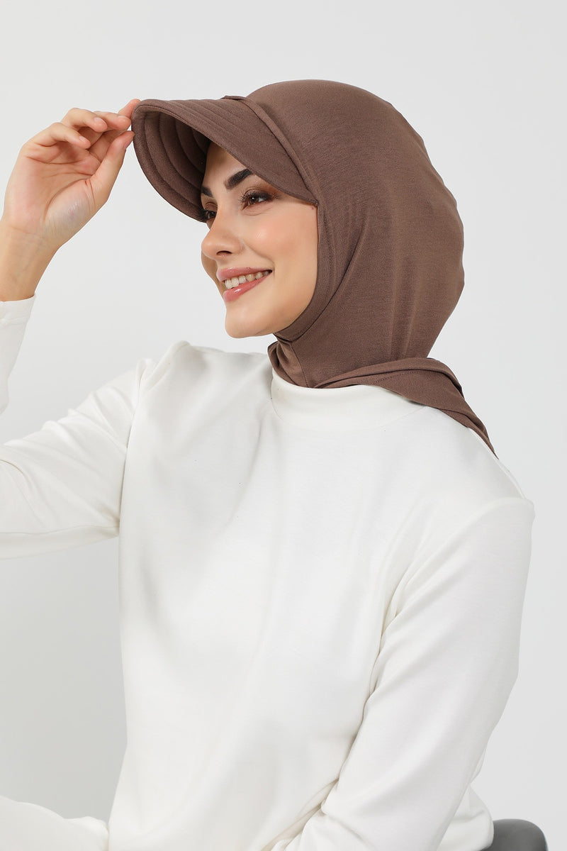 Full Coverage Cotton Bonnet Hijab with Visor, Ready to Wear Modest Visor Underscarf Bonnet with Neck Cover,B-88P