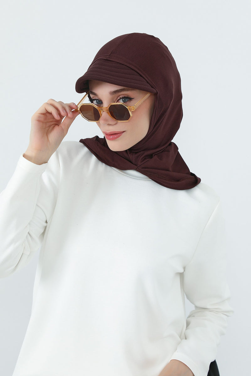 Full Coverage Cotton Bonnet Hijab with Visor, Ready to Wear Modest Visor Underscarf Bonnet with Neck Cover,B-88P