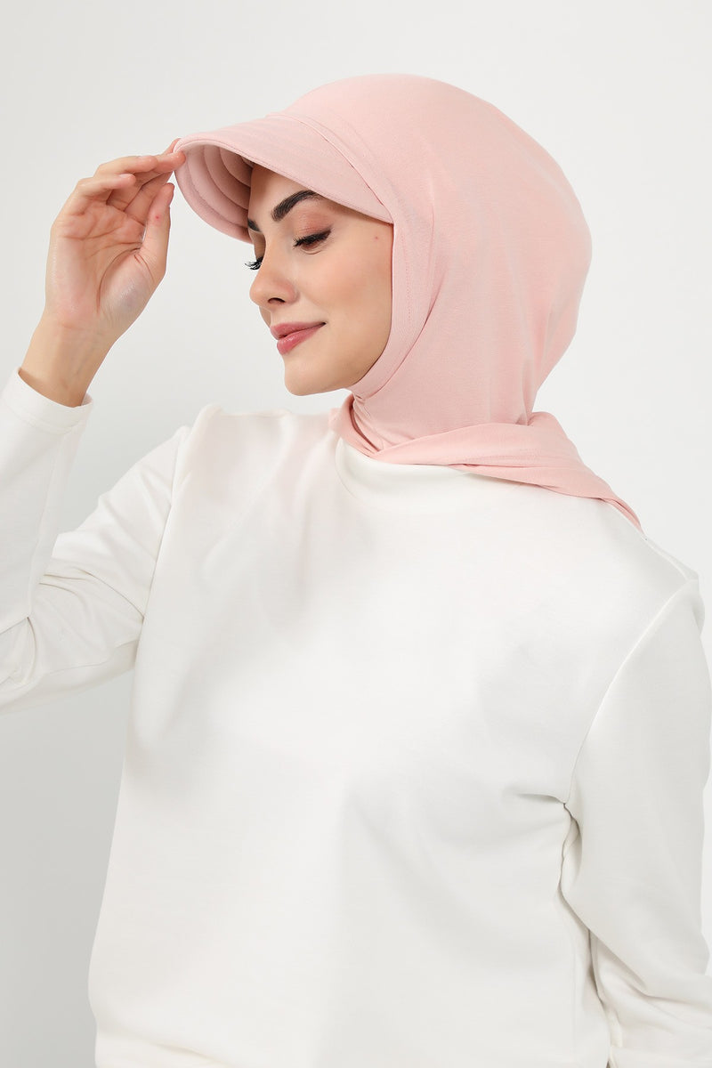 Full Coverage Cotton Bonnet Hijab with Visor, Ready to Wear Modest Visor Underscarf Bonnet with Neck Cover,B-88P