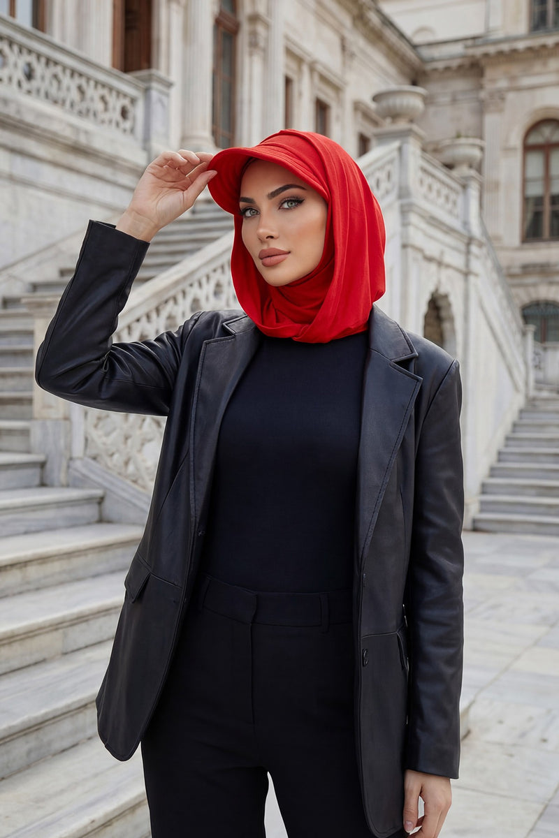 Full Coverage Cotton Bonnet Hijab with Visor, Ready to Wear Modest Visor Underscarf Bonnet with Neck Cover,B-88P