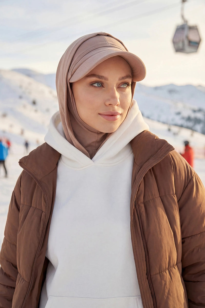 Full Coverage Cotton Bonnet Hijab with Visor, Ready to Wear Modest Visor Underscarf Bonnet with Neck Cover,B-88P