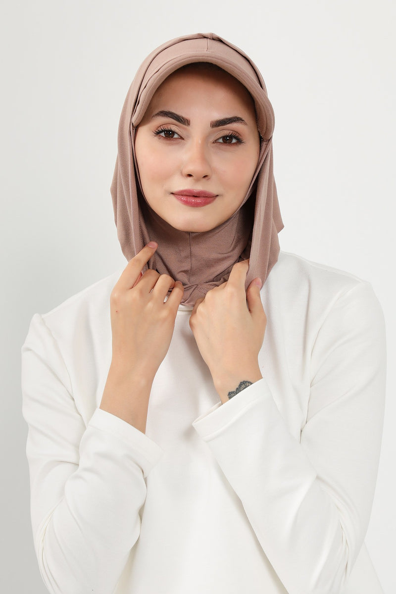 Full Coverage Cotton Bonnet Hijab with Visor, Ready to Wear Modest Visor Underscarf Bonnet with Neck Cover,B-88P