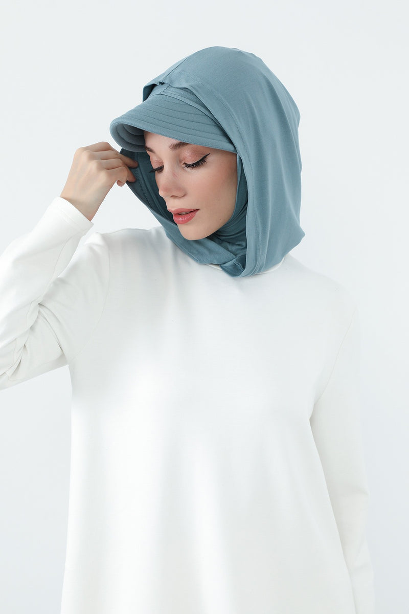 Full Coverage Cotton Bonnet Hijab with Visor, Ready to Wear Modest Visor Underscarf Bonnet with Neck Cover,B-88P