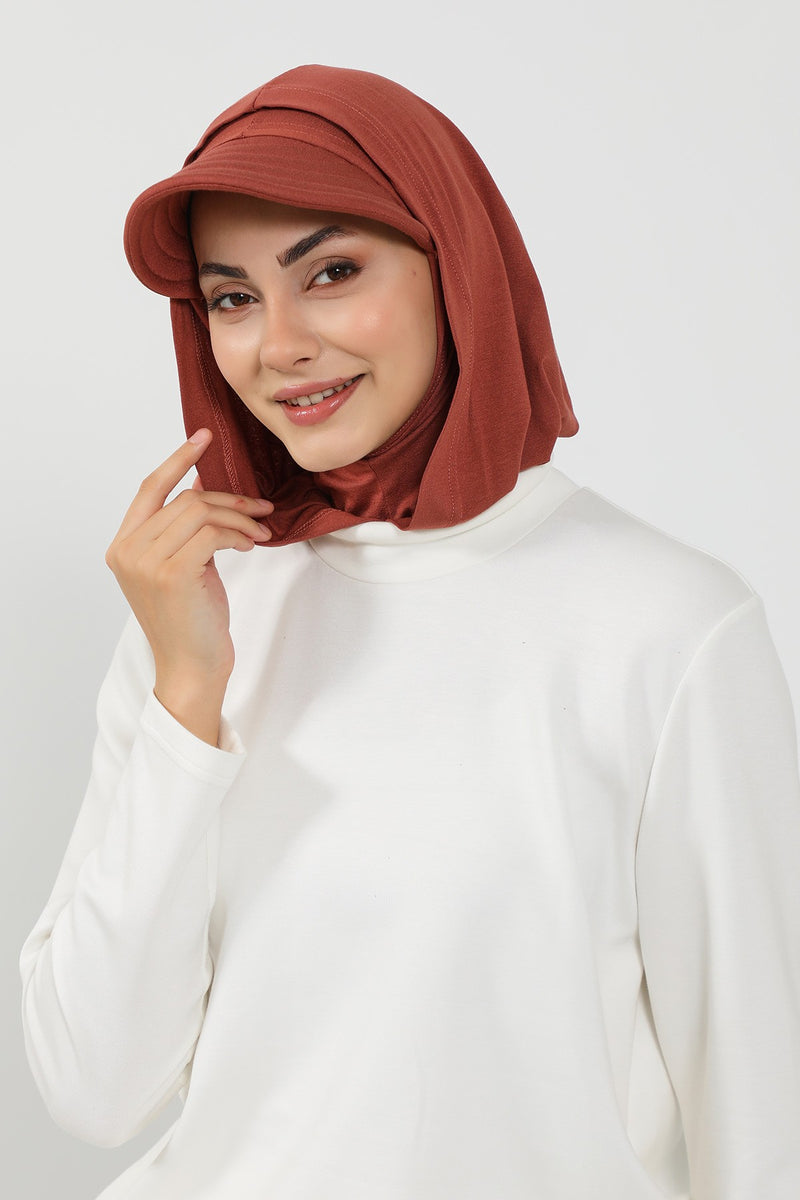 Full Coverage Cotton Bonnet Hijab with Visor, Ready to Wear Modest Visor Underscarf Bonnet with Neck Cover,B-88P