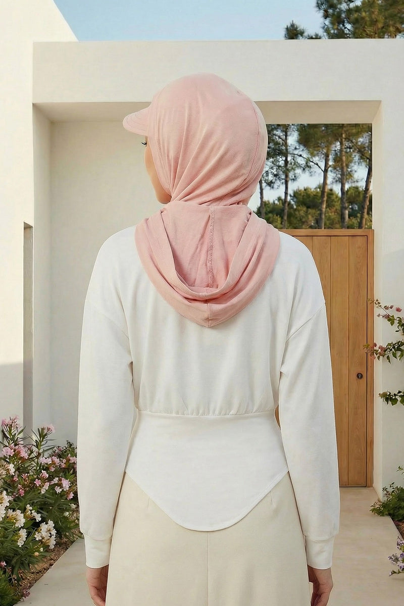 Full Coverage Cotton Bonnet Hijab with Visor, Ready to Wear Modest Visor Underscarf Bonnet with Neck Cover,B-88P