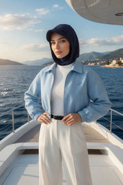 Full Coverage Cotton Bonnet Hijab with Visor, Ready to Wear Modest Visor Underscarf Bonnet with Neck Cover,B-88P Navy Blue