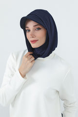 Full Coverage Cotton Bonnet Hijab with Visor, Ready to Wear Modest Visor Underscarf Bonnet with Neck Cover,B-88P Navy Blue