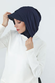 Full Coverage Cotton Bonnet Hijab with Visor, Ready to Wear Modest Visor Underscarf Bonnet with Neck Cover,B-88P Navy Blue