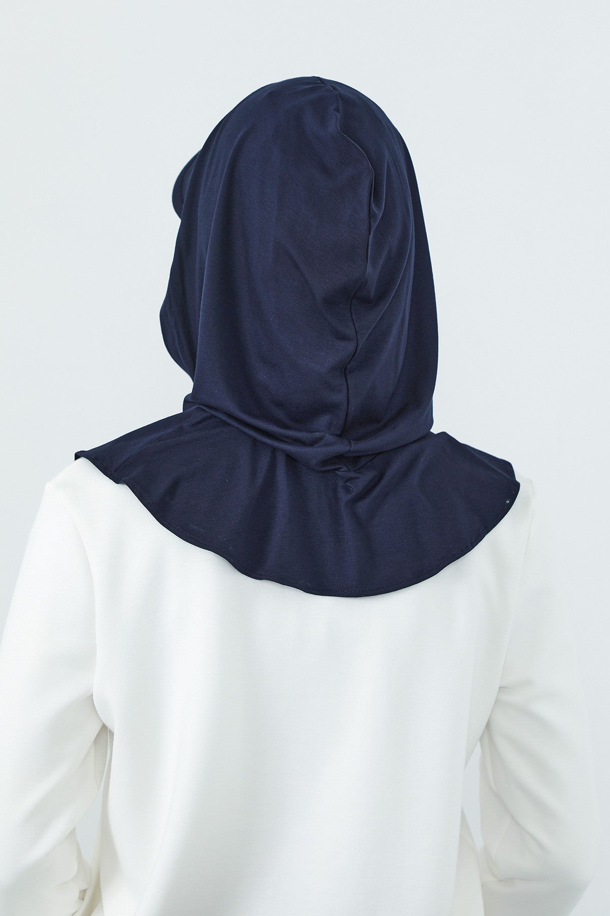 Full Coverage Cotton Bonnet Hijab with Visor, Ready to Wear Modest Visor Underscarf Bonnet with Neck Cover,B-88P Navy Blue