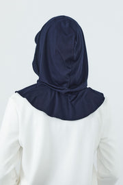 Full Coverage Cotton Bonnet Hijab with Visor, Ready to Wear Modest Visor Underscarf Bonnet with Neck Cover,B-88P Navy Blue