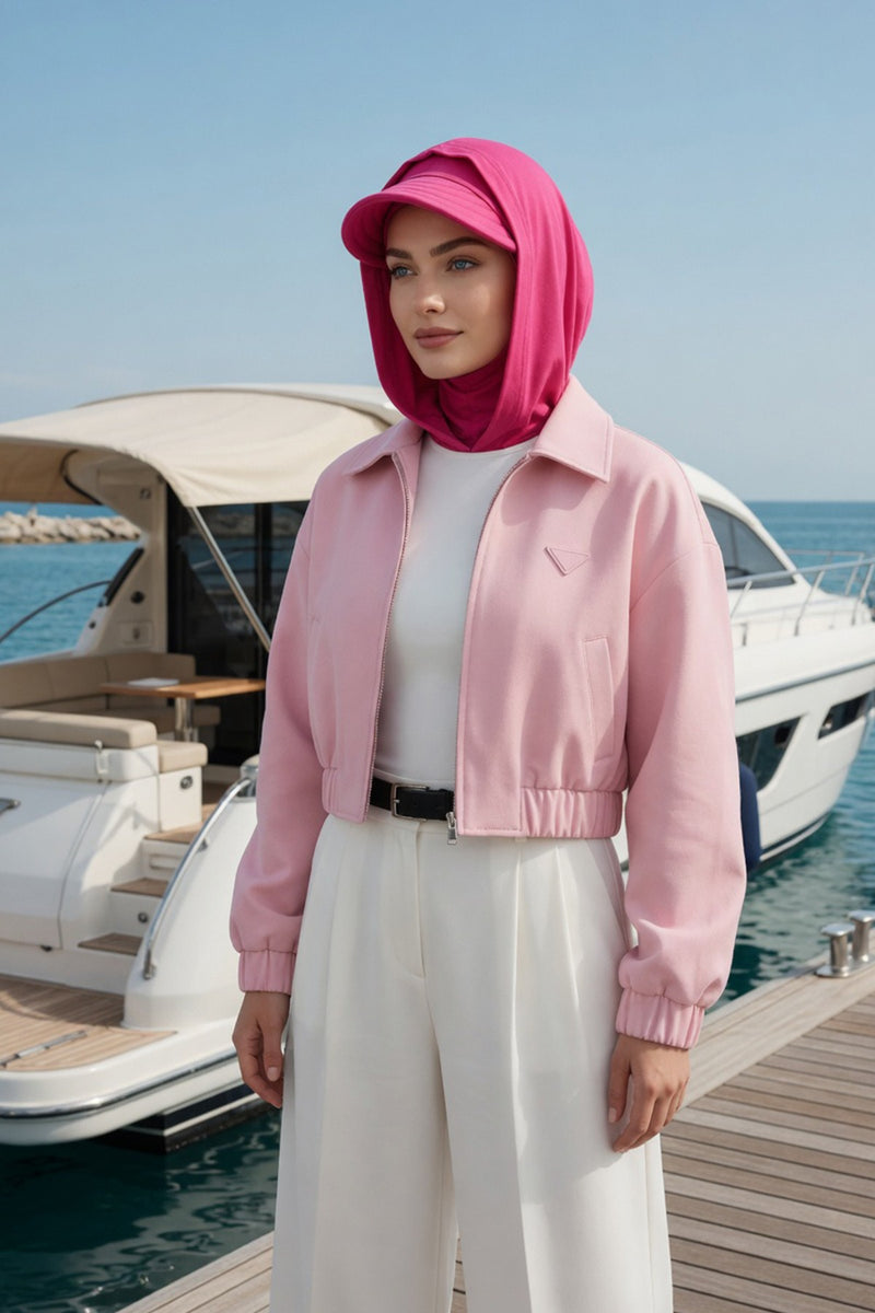 Full Coverage Cotton Bonnet Hijab with Visor, Ready to Wear Modest Visor Underscarf Bonnet with Neck Cover,B-88P Fuchsia
