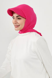 Full Coverage Cotton Bonnet Hijab with Visor, Ready to Wear Modest Visor Underscarf Bonnet with Neck Cover,B-88P Fuchsia