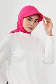 Full Coverage Cotton Bonnet Hijab with Visor, Ready to Wear Modest Visor Underscarf Bonnet with Neck Cover,B-88P Fuchsia