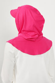 Full Coverage Cotton Bonnet Hijab with Visor, Ready to Wear Modest Visor Underscarf Bonnet with Neck Cover,B-88P Fuchsia