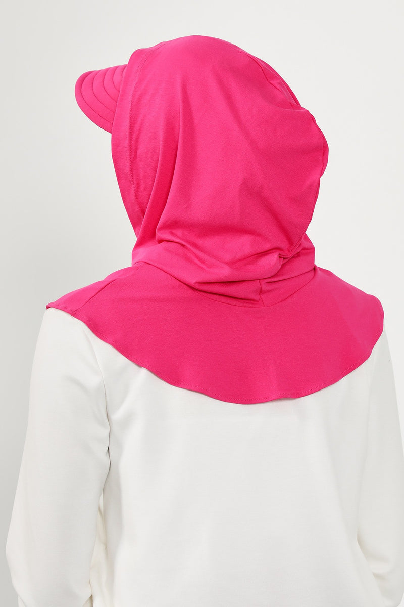 Full Coverage Cotton Bonnet Hijab with Visor, Ready to Wear Modest Visor Underscarf Bonnet with Neck Cover,B-88P Fuchsia