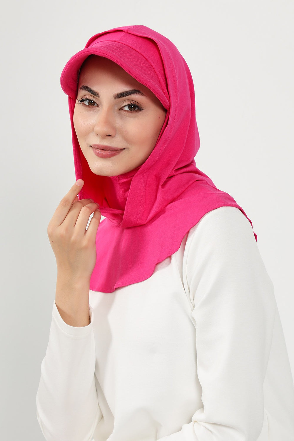 Full Coverage Cotton Bonnet Hijab with Visor, Ready to Wear Modest Visor Underscarf Bonnet with Neck Cover,B-88P Fuchsia