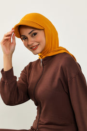 Full Coverage Cotton Bonnet Hijab with Visor, Ready to Wear Modest Visor Underscarf Bonnet with Neck Cover,B-88P Mustard Yellow
