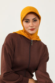 Full Coverage Cotton Bonnet Hijab with Visor, Ready to Wear Modest Visor Underscarf Bonnet with Neck Cover,B-88P Mustard Yellow