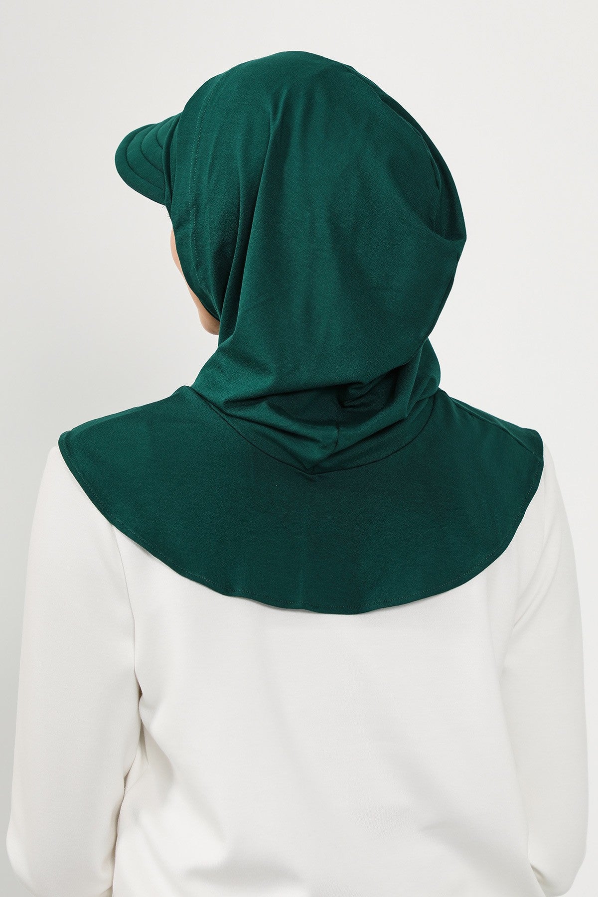 Full Coverage Cotton Bonnet Hijab with Visor, Ready to Wear Modest Visor Underscarf Bonnet with Neck Cover,B-88P Green