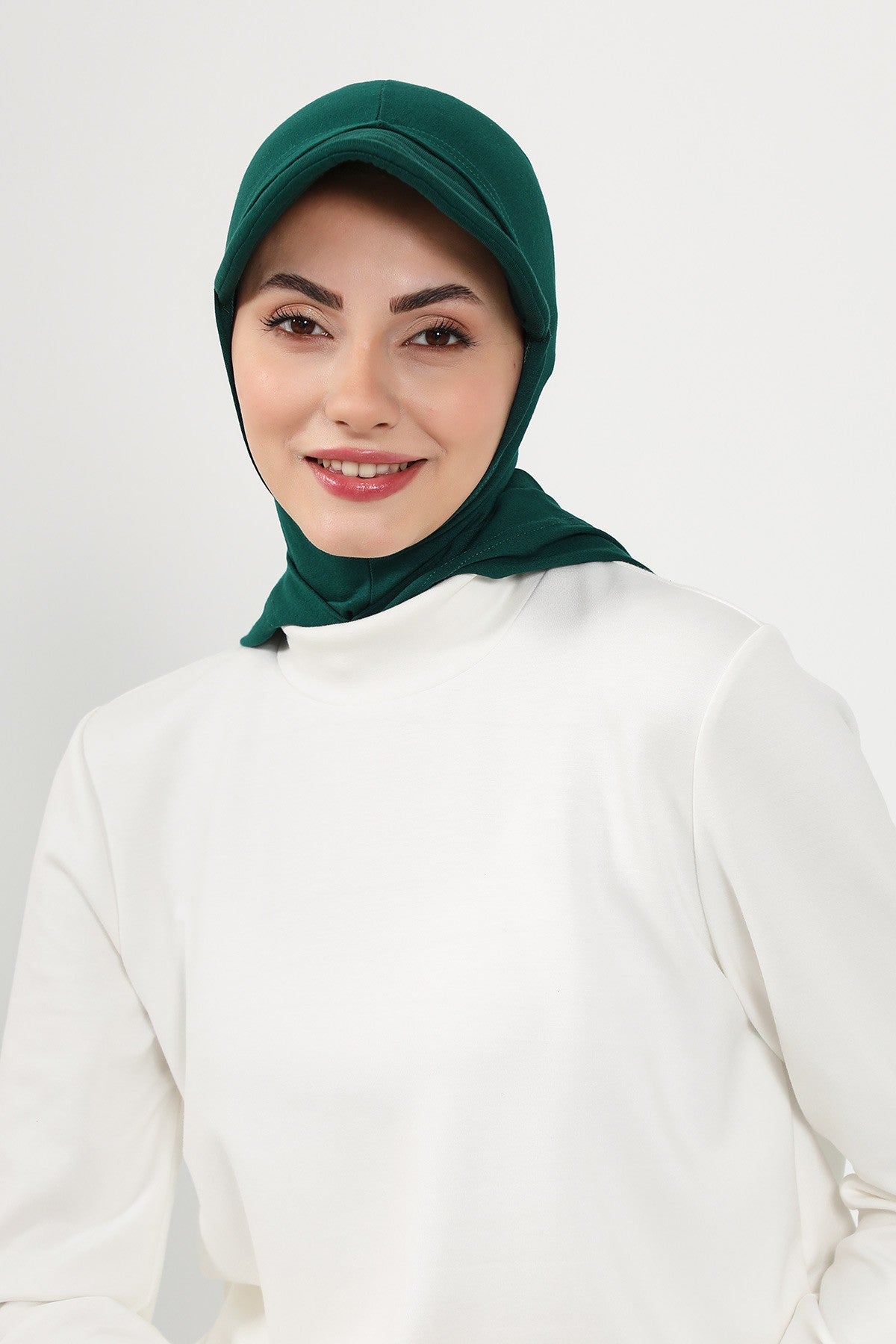 Full Coverage Cotton Bonnet Hijab with Visor, Ready to Wear Modest Visor Underscarf Bonnet with Neck Cover,B-88P Green