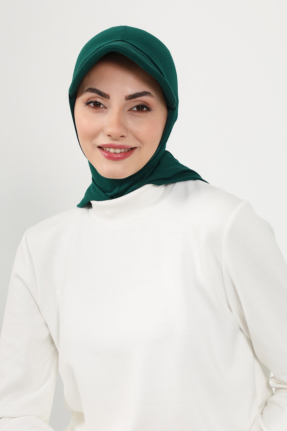 Full Coverage Cotton Bonnet Hijab with Visor, Ready to Wear Modest Visor Underscarf Bonnet with Neck Cover,B-88P Green