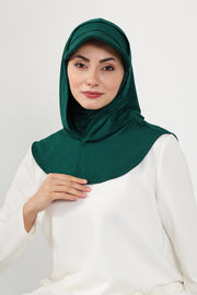 Full Coverage Cotton Bonnet Hijab with Visor, Ready to Wear Modest Visor Underscarf Bonnet with Neck Cover,B-88P Green