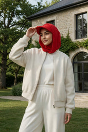 Full Coverage Cotton Bonnet Hijab with Visor, Ready to Wear Modest Visor Underscarf Bonnet with Neck Cover,B-88P Red