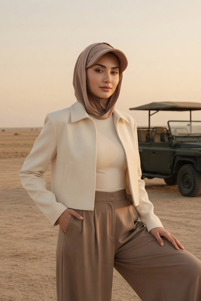 Full Coverage Cotton Bonnet Hijab with Visor, Ready to Wear Modest Visor Underscarf Bonnet with Neck Cover,B-88P Mink