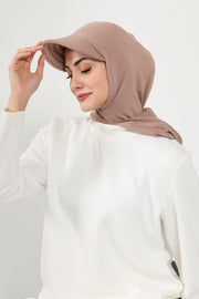Full Coverage Cotton Bonnet Hijab with Visor, Ready to Wear Modest Visor Underscarf Bonnet with Neck Cover,B-88P Mink
