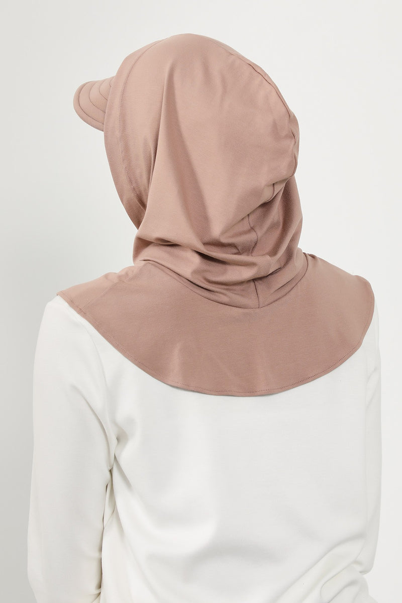 Full Coverage Cotton Bonnet Hijab with Visor, Ready to Wear Modest Visor Underscarf Bonnet with Neck Cover,B-88P Mink