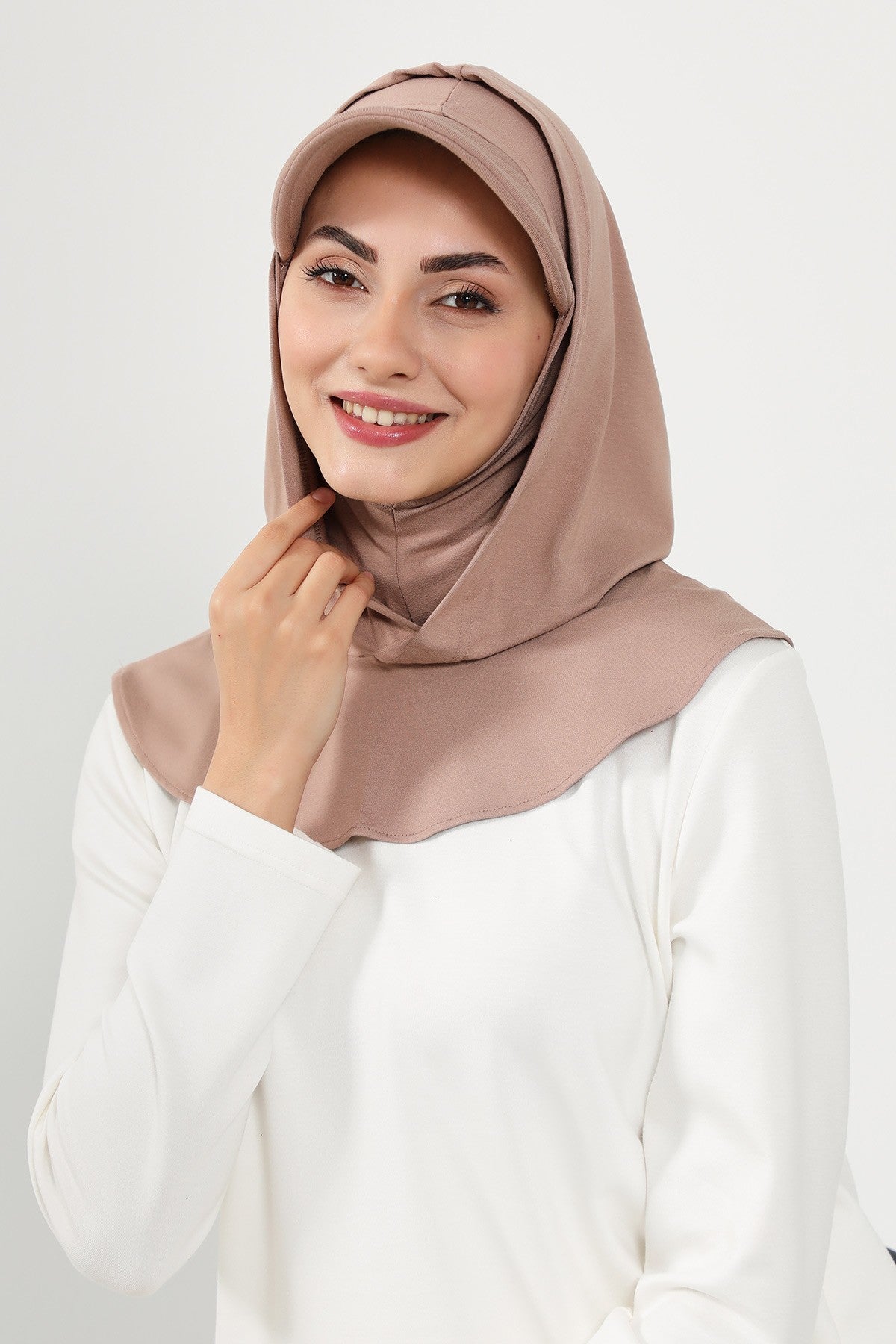 Full Coverage Cotton Bonnet Hijab with Visor, Ready to Wear Modest Visor Underscarf Bonnet with Neck Cover,B-88P Mink