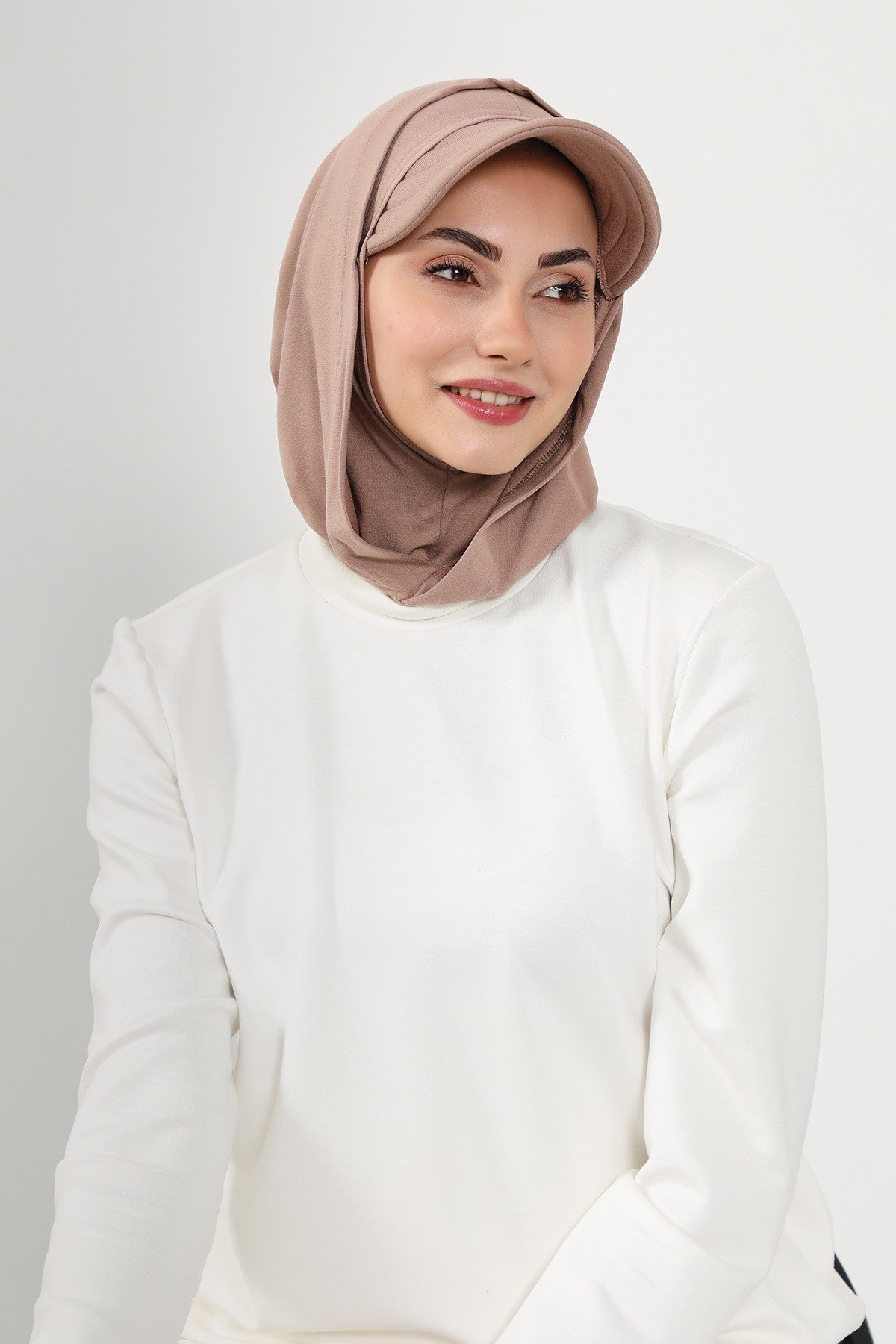 Full Coverage Cotton Bonnet Hijab with Visor, Ready to Wear Modest Visor Underscarf Bonnet with Neck Cover,B-88P Mink