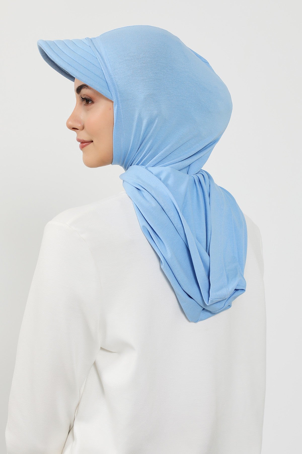 Full Coverage Cotton Bonnet Hijab with Visor, Ready to Wear Modest Visor Underscarf Bonnet with Neck Cover,B-88P Blue