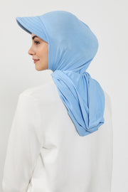 Full Coverage Cotton Bonnet Hijab with Visor, Ready to Wear Modest Visor Underscarf Bonnet with Neck Cover,B-88P Blue