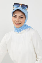Full Coverage Cotton Bonnet Hijab with Visor, Ready to Wear Modest Visor Underscarf Bonnet with Neck Cover,B-88P Blue