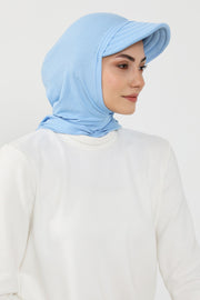 Full Coverage Cotton Bonnet Hijab with Visor, Ready to Wear Modest Visor Underscarf Bonnet with Neck Cover,B-88P Blue