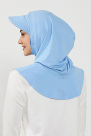 Full Coverage Cotton Bonnet Hijab with Visor, Ready to Wear Modest Visor Underscarf Bonnet with Neck Cover,B-88P Blue