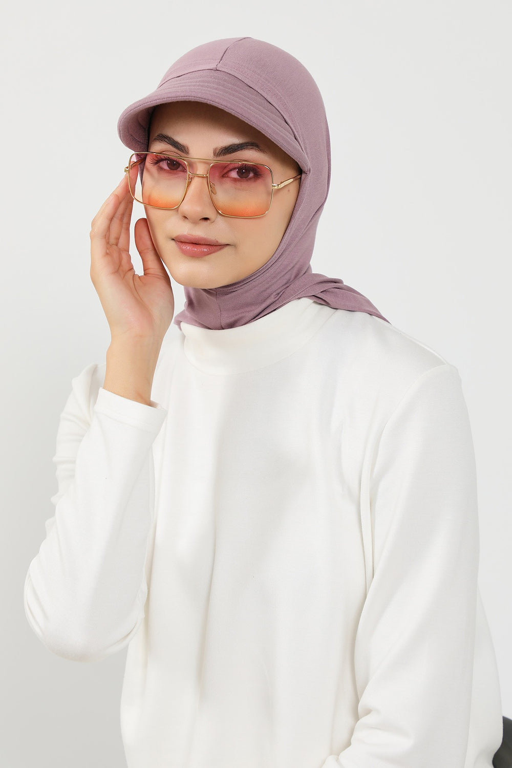 Full Coverage Cotton Bonnet Hijab with Visor, Ready to Wear Modest Visor Underscarf Bonnet with Neck Cover,B-88P Lilac