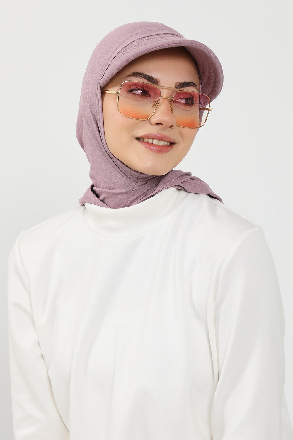 Full Coverage Cotton Bonnet Hijab with Visor, Ready to Wear Modest Visor Underscarf Bonnet with Neck Cover,B-88P Lilac