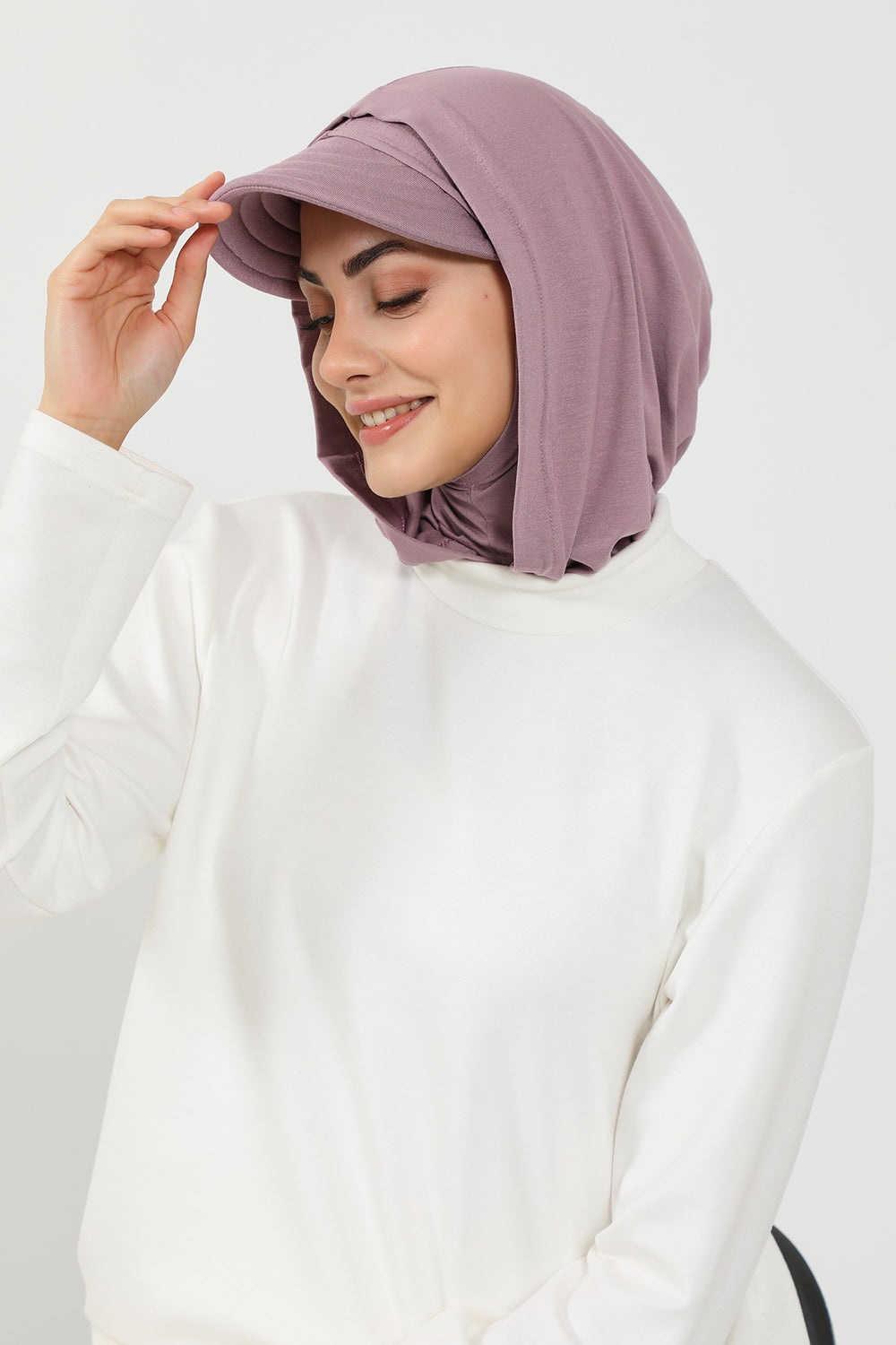 Full Coverage Cotton Bonnet Hijab with Visor, Ready to Wear Modest Visor Underscarf Bonnet with Neck Cover,B-88P Lilac