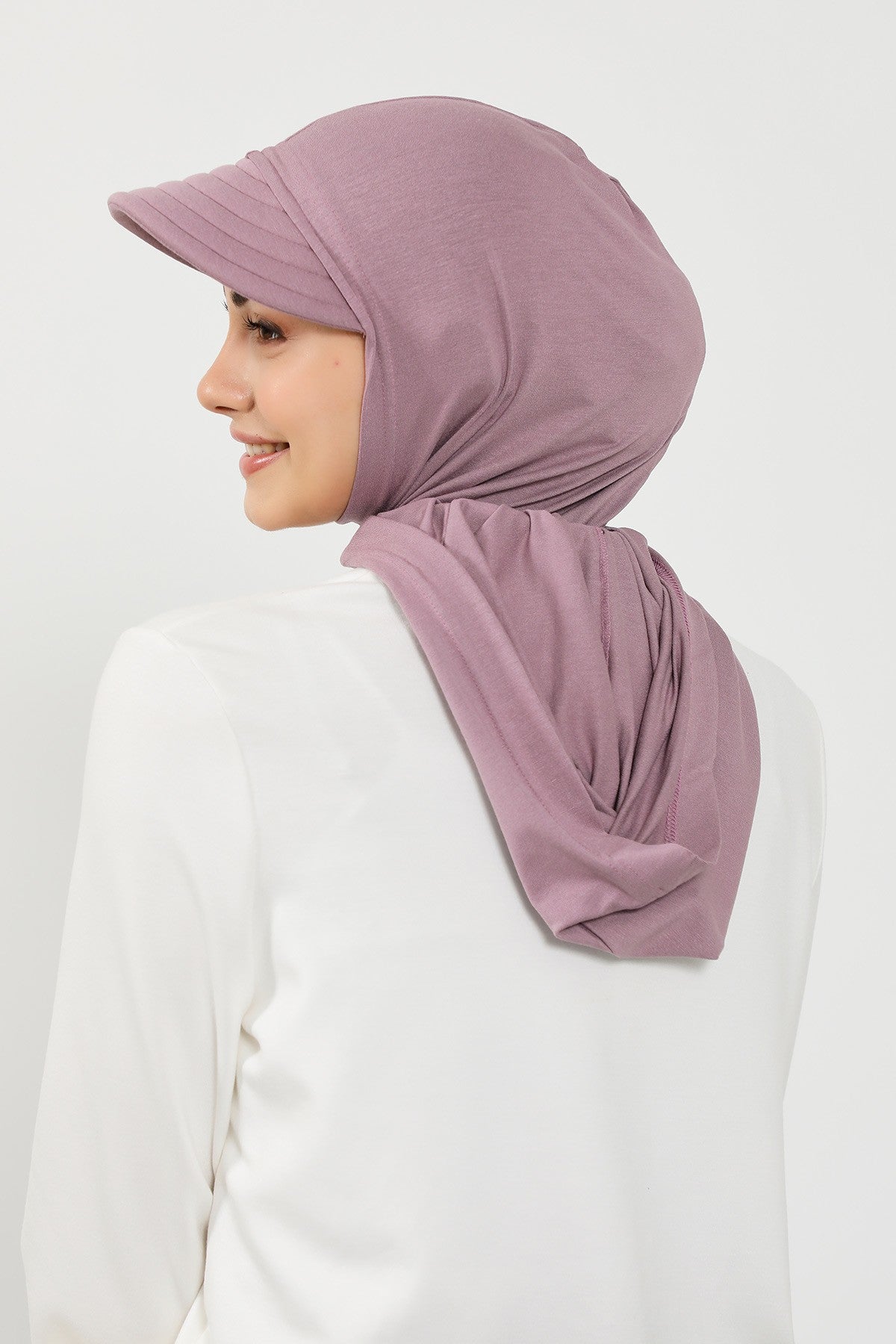 Full Coverage Cotton Bonnet Hijab with Visor, Ready to Wear Modest Visor Underscarf Bonnet with Neck Cover,B-88P Lilac