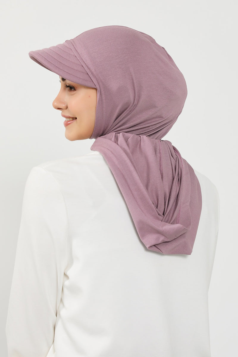 Full Coverage Cotton Bonnet Hijab with Visor, Ready to Wear Modest Visor Underscarf Bonnet with Neck Cover,B-88P Lilac