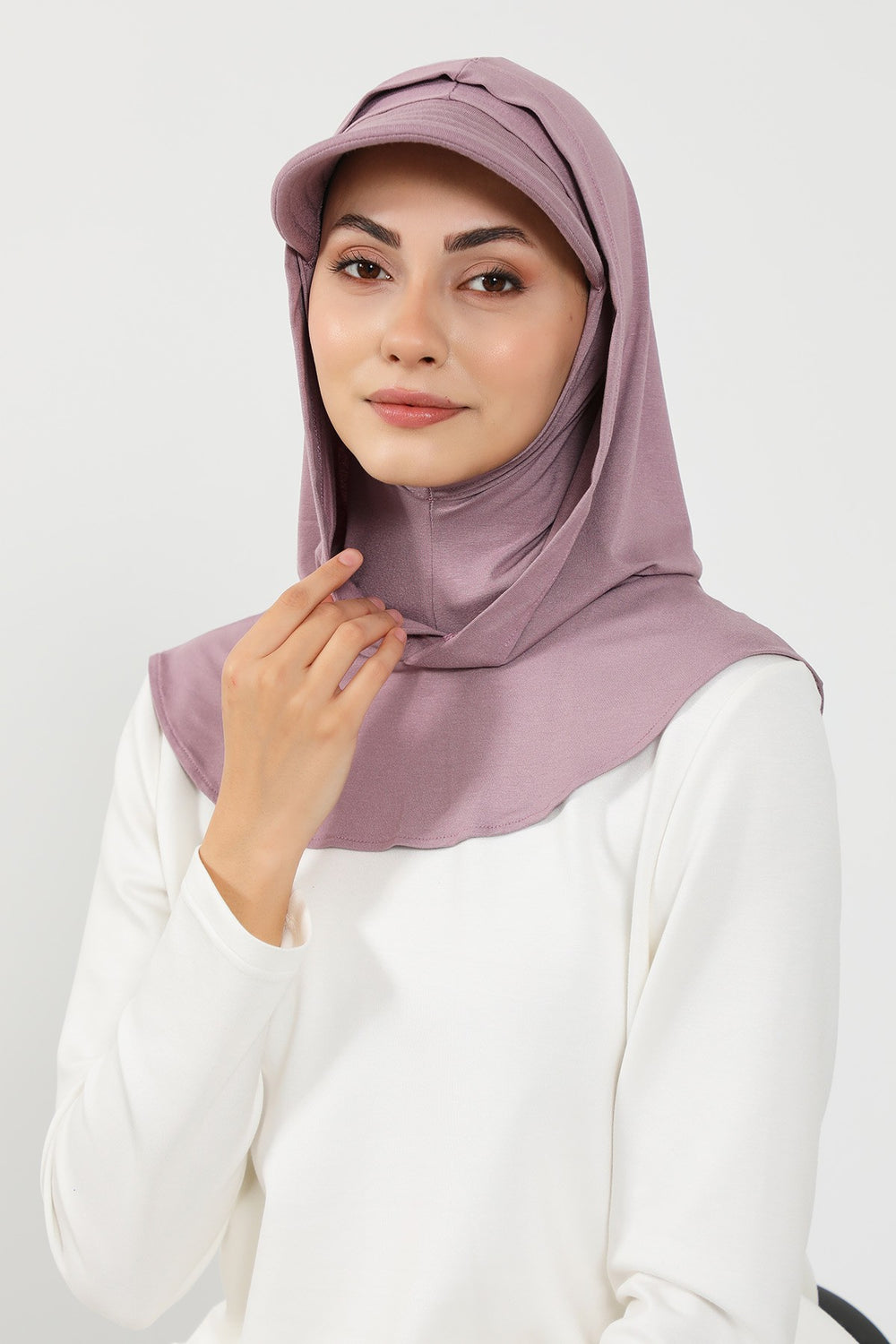 Full Coverage Cotton Bonnet Hijab with Visor, Ready to Wear Modest Visor Underscarf Bonnet with Neck Cover,B-88P Lilac