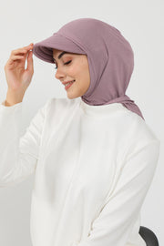 Full Coverage Cotton Bonnet Hijab with Visor, Ready to Wear Modest Visor Underscarf Bonnet with Neck Cover,B-88P Lilac