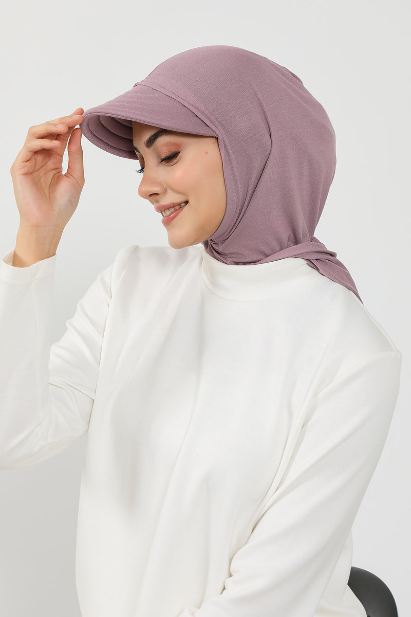 Full Coverage Cotton Bonnet Hijab with Visor, Ready to Wear Modest Visor Underscarf Bonnet with Neck Cover,B-88P Lilac