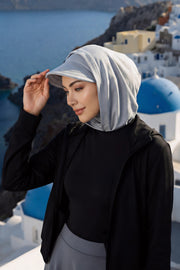 Full Coverage Cotton Bonnet Hijab with Visor, Ready to Wear Modest Visor Underscarf Bonnet with Neck Cover,B-88P Grey 2