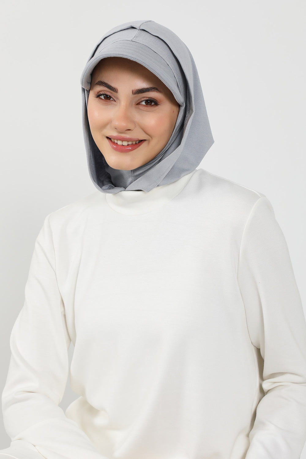 Full Coverage Cotton Bonnet Hijab with Visor, Ready to Wear Modest Visor Underscarf Bonnet with Neck Cover,B-88P Grey 2