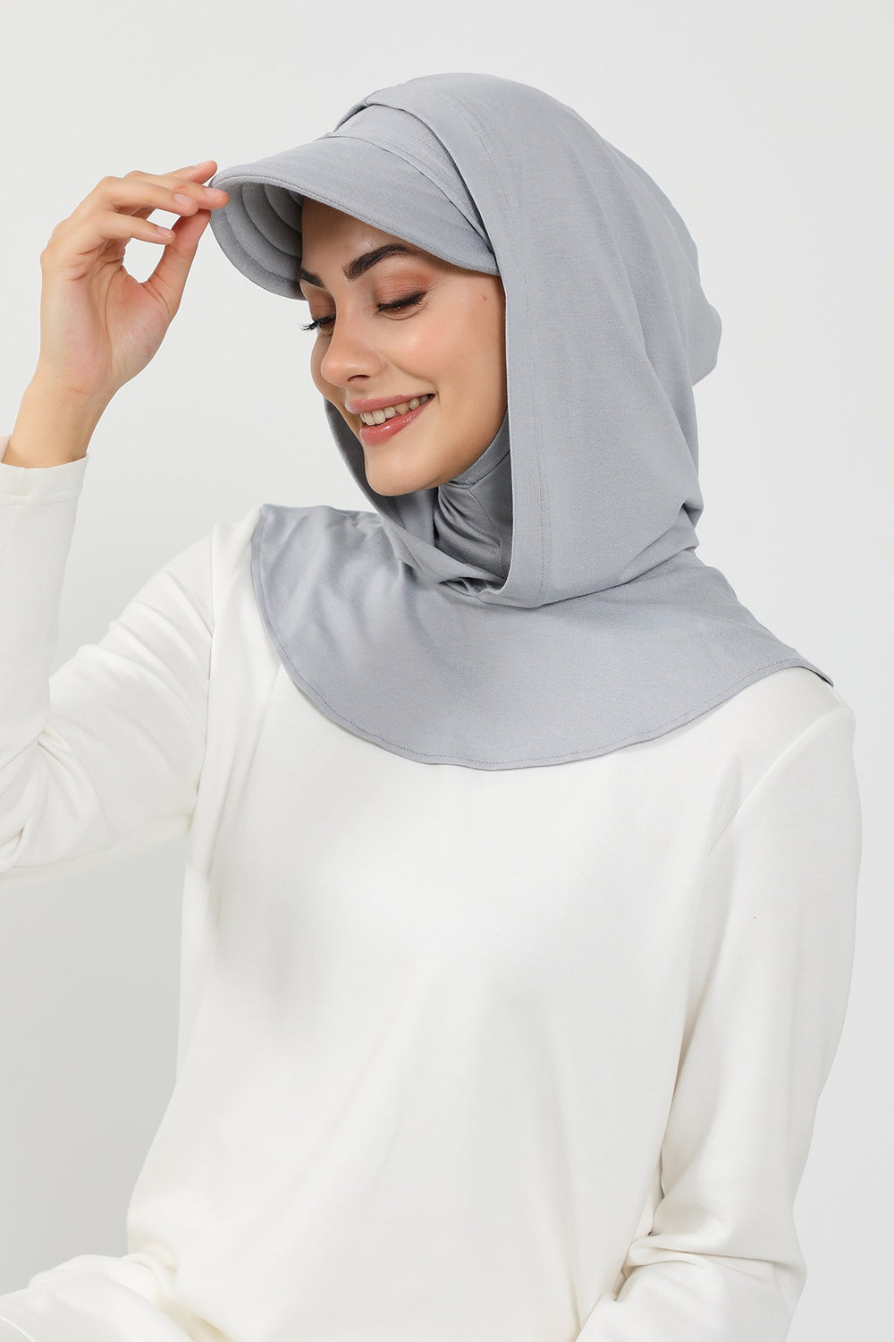 Full Coverage Cotton Bonnet Hijab with Visor, Ready to Wear Modest Visor Underscarf Bonnet with Neck Cover,B-88P Grey 2