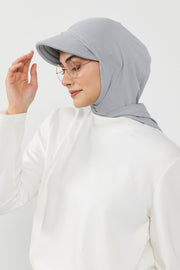 Full Coverage Cotton Bonnet Hijab with Visor, Ready to Wear Modest Visor Underscarf Bonnet with Neck Cover,B-88P Grey 2