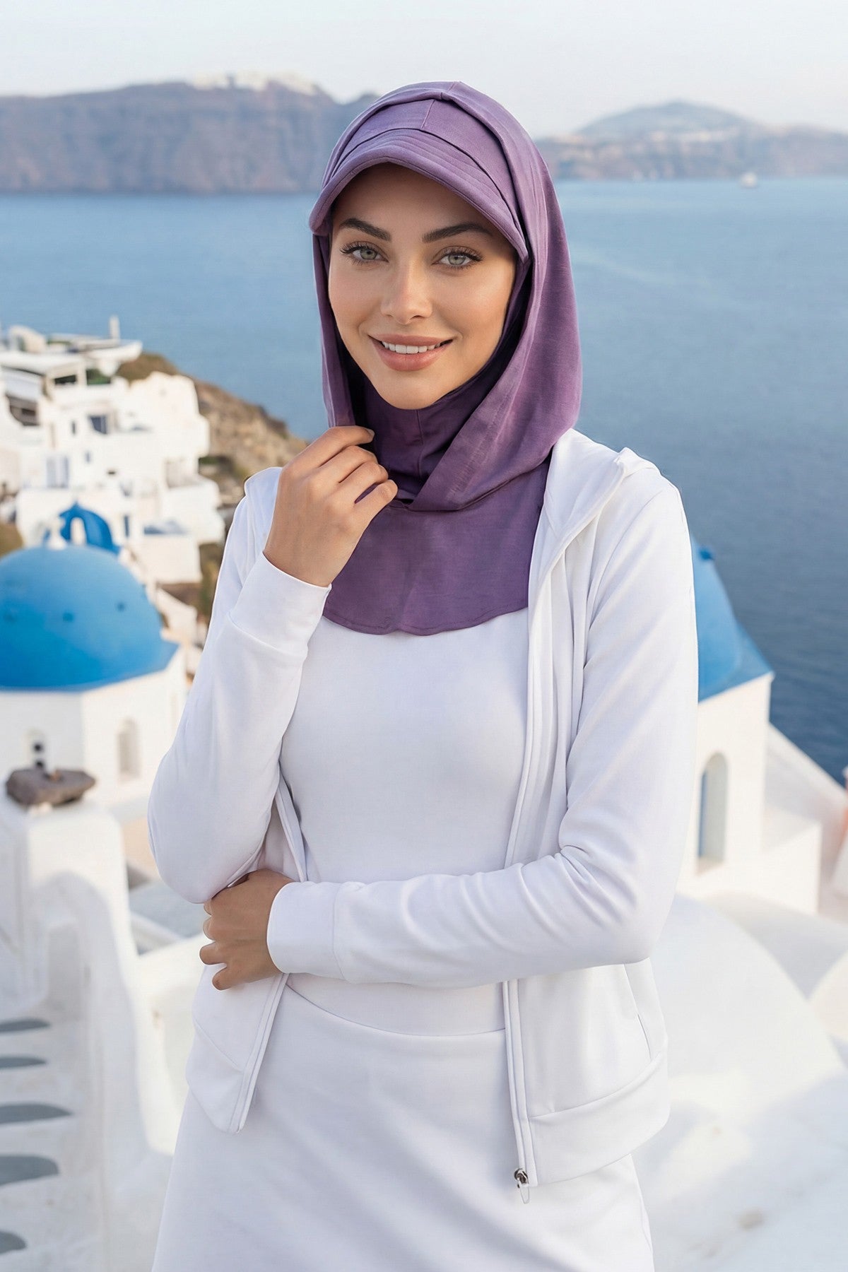 Full Coverage Cotton Bonnet Hijab with Visor, Ready to Wear Modest Visor Underscarf Bonnet with Neck Cover,B-88P Purple 2
